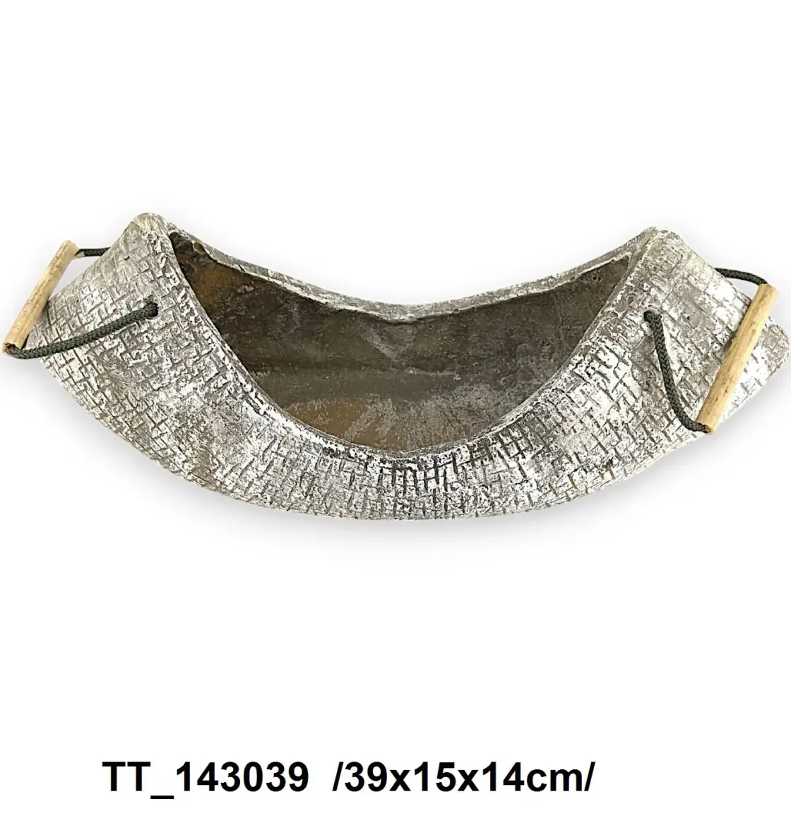 Bol decorativ aspect ciment, formă canava, 39x15x14 cm